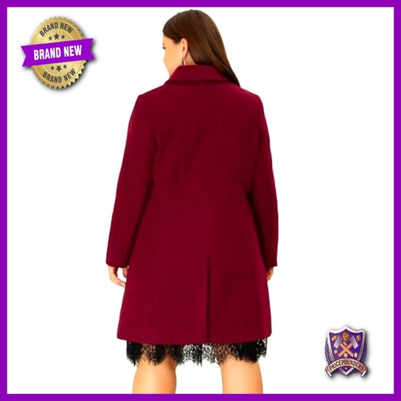 Plus Size Pea Coat Peter Pan Collar Single Breasted Long Winter Coat Elegant - Picture 4 of 6